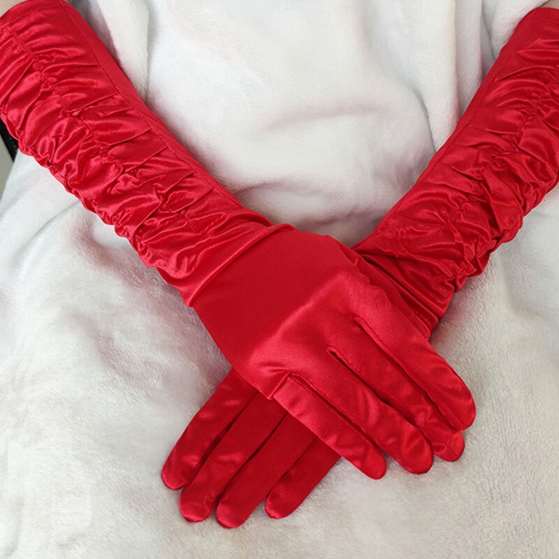 Gants longs en Satin extensible pour adulte, noir, blanc, rouge, gris, peau opéra/coude/poignet, Costume assorti pour femme