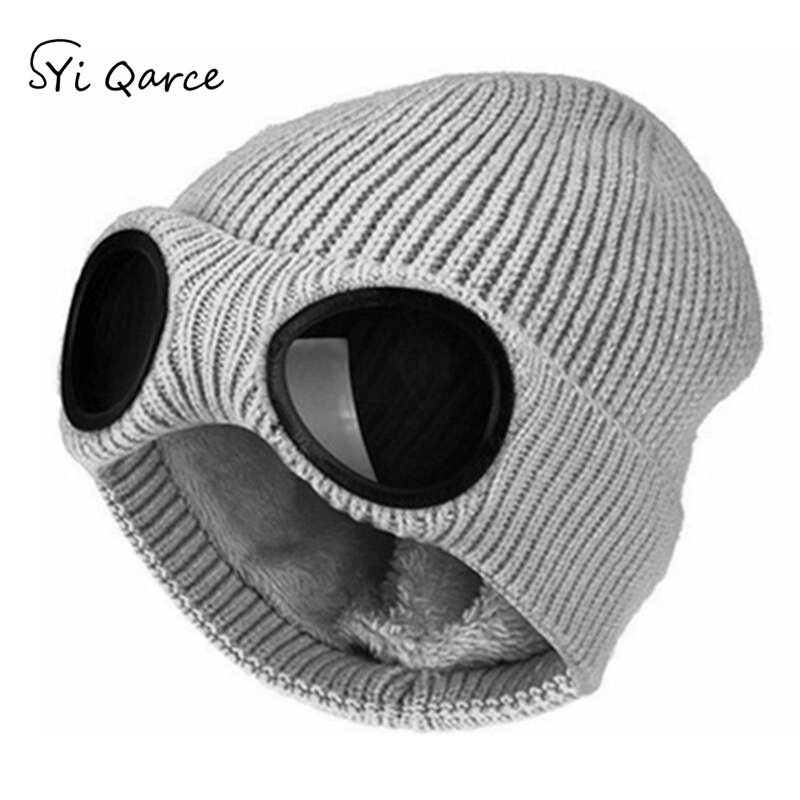 SYi Qarce Solid Colors Winter Knitted Caps Skullies Beanies Cap for Women Men's Double Removable Glasses Cap NM137-39: Gray