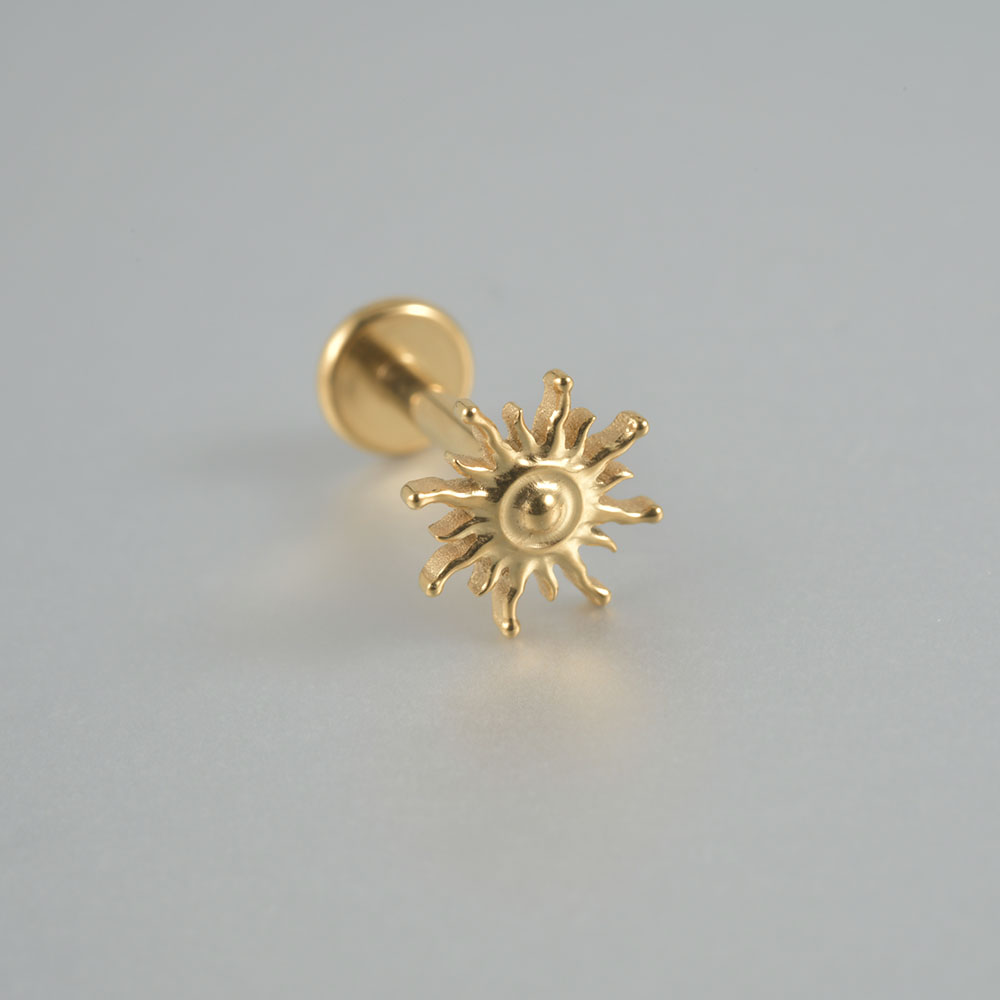 Pendientes de circonita para cartílago de titanio G23, forma redonda de sol, hélice con rosca interna Cz, joyería para Piercing en la oreja, Tragus, Labret, 1 ud.: COLOR ORO ROSADO