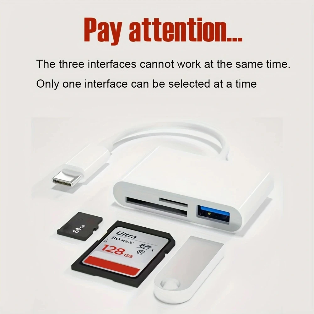 Adapter 3 w 1 typu C, Tf, Cf, Sd, czytnik kart pamięci kompatybilny z iPhone iPad Mac MacBook Laptop Android, PC i Acc
