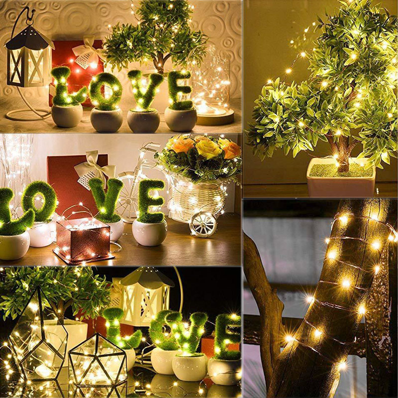 Guirlande lumineuse LED USB en fil de cuivre, guirlande féerique blanche chaude, décoration de maison, noël, mariage, fête de