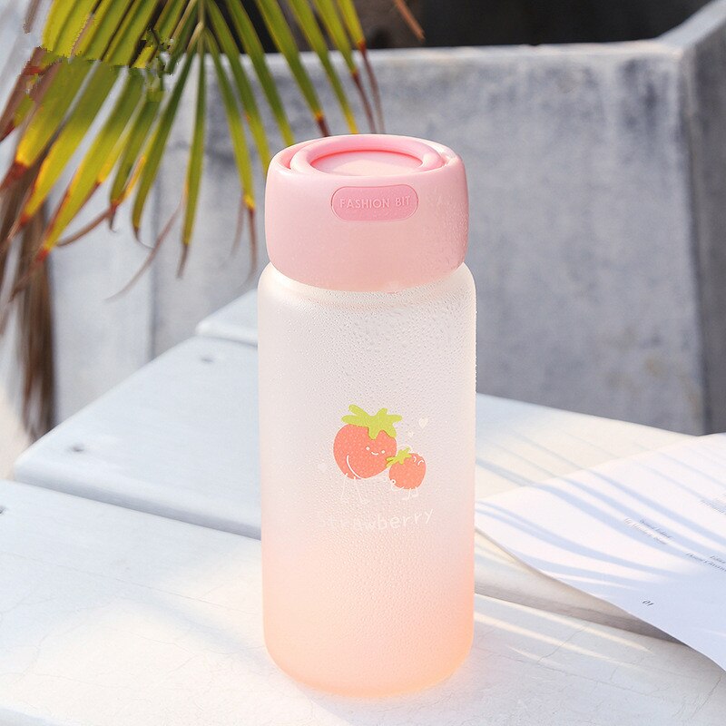 400ml kawaii frukt missfärgning frostat glas vattenflaska flickor student bärbara sportflaskor tecknad juice mjölk kopp