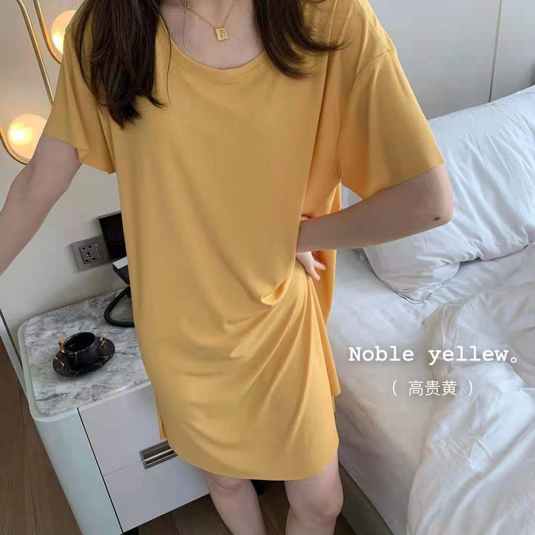 Nachthemden Vrouwen Solid Leisure O-hals Losse Gezellige Zoete Japan Stijl Vrouwtjes Homewear Sleepshirts Eenvoudige Ontworpen Zomer Stretchy: yellow