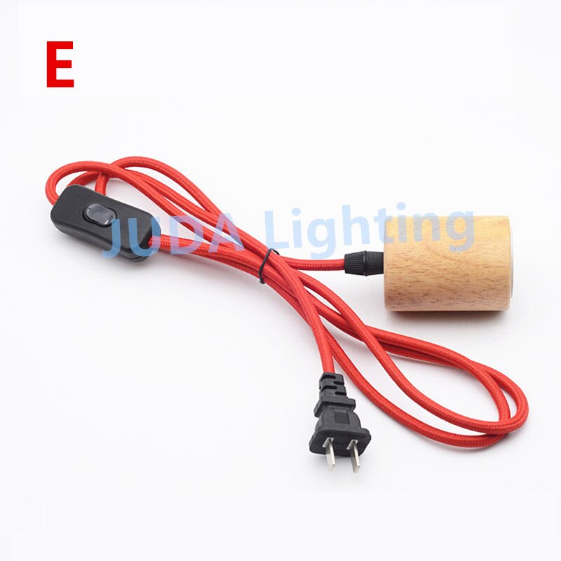 Douille en bois avec câble tressé E27, set de cordon d'alimentation avec cordon d'alimentation avec interrupteur marche/arrêt, base de lampe pour ampoule led, plafonniers: E