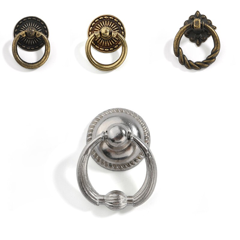 Tiradores de bronce de anillo Retro, armario de pomo de un solo orificio, perillas de muebles, tirador de cajón de tocador de armario