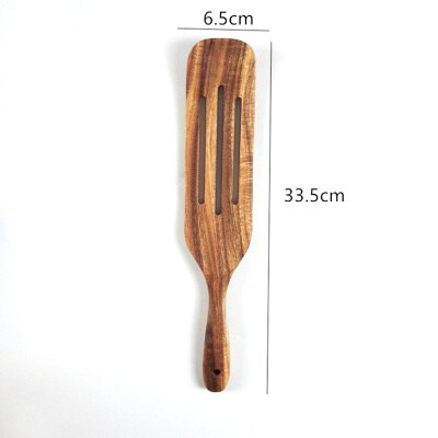 Teak Wood Kitchen Utensils Eco Natural Wooden Cooking Tools Non-Stick Fried Egg Spatula Salad Mixing Shovels Cooking Turners: B