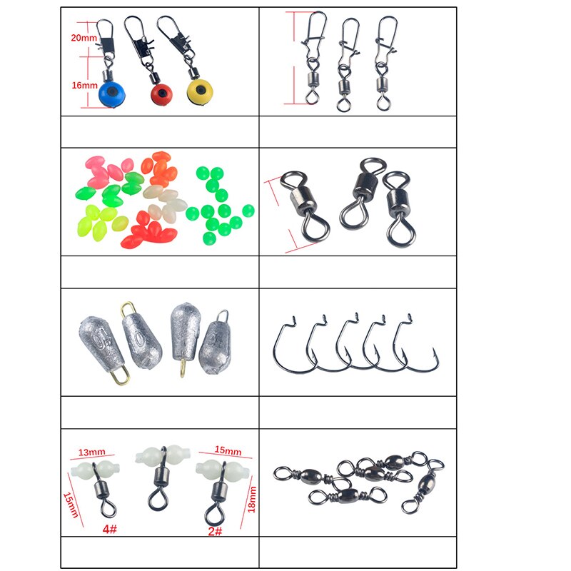 177Pcs/box Fishing Accessories Kit Including Jig Hooks fishing Sinker weights fishing Swivels Snaps with fishing tackle boxes