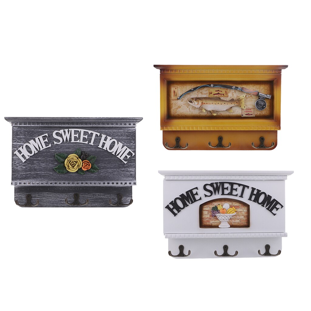 Wooden Key Holder Box 7 Hooks Wall Mounted &amp; Tabletop Key Guard Storage Organizer Handmade Hallway Entryway Home Decor