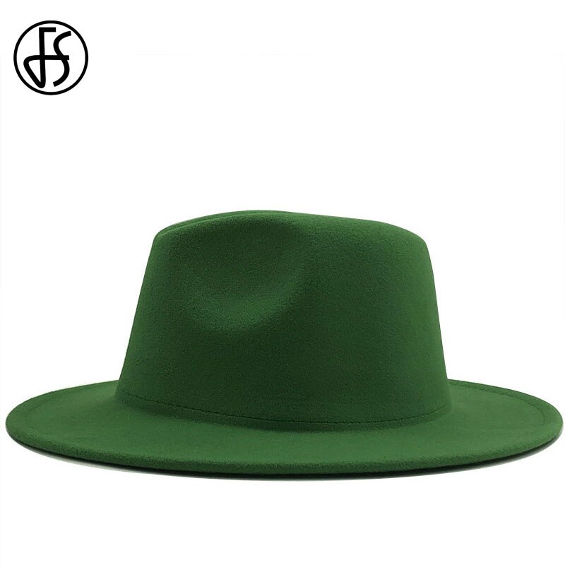 FS Green Red Patchwork Wool Felt Wide Brim Hats Women Jazz Fedora Hat For Men Chapeau Feutre Unisex Panama Trilby Cowboy Cap