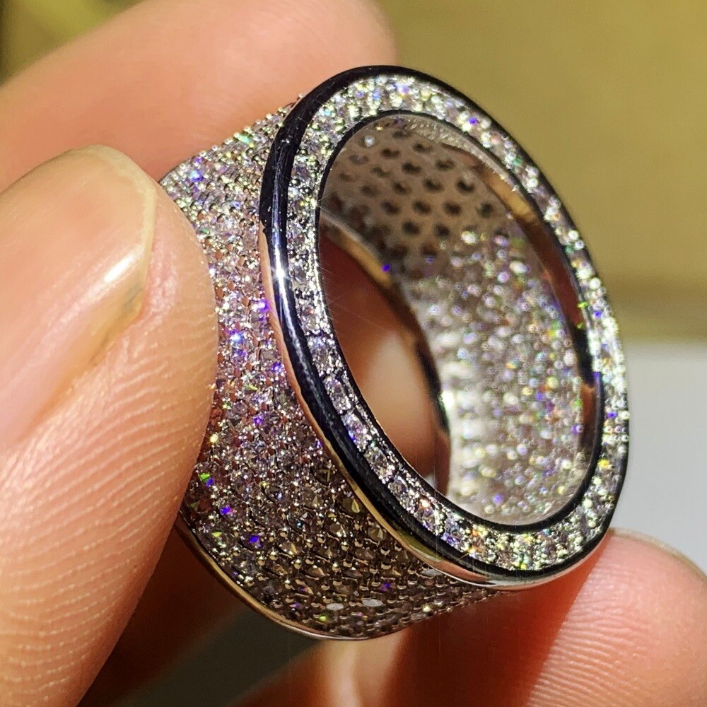 Size 5-10 Sparkling Luxury Jewelry 10KT White Gold Fill Pave White 5A CZ Women Wedding Circle Band Ring