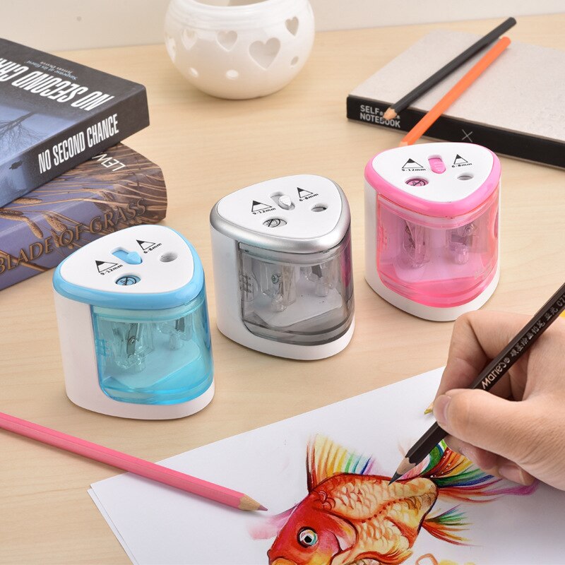 Electric Two Holes Pencil Sharpener Desktop Student Automatic Pencil Sharpeners for Art Painting Stationery Supplies