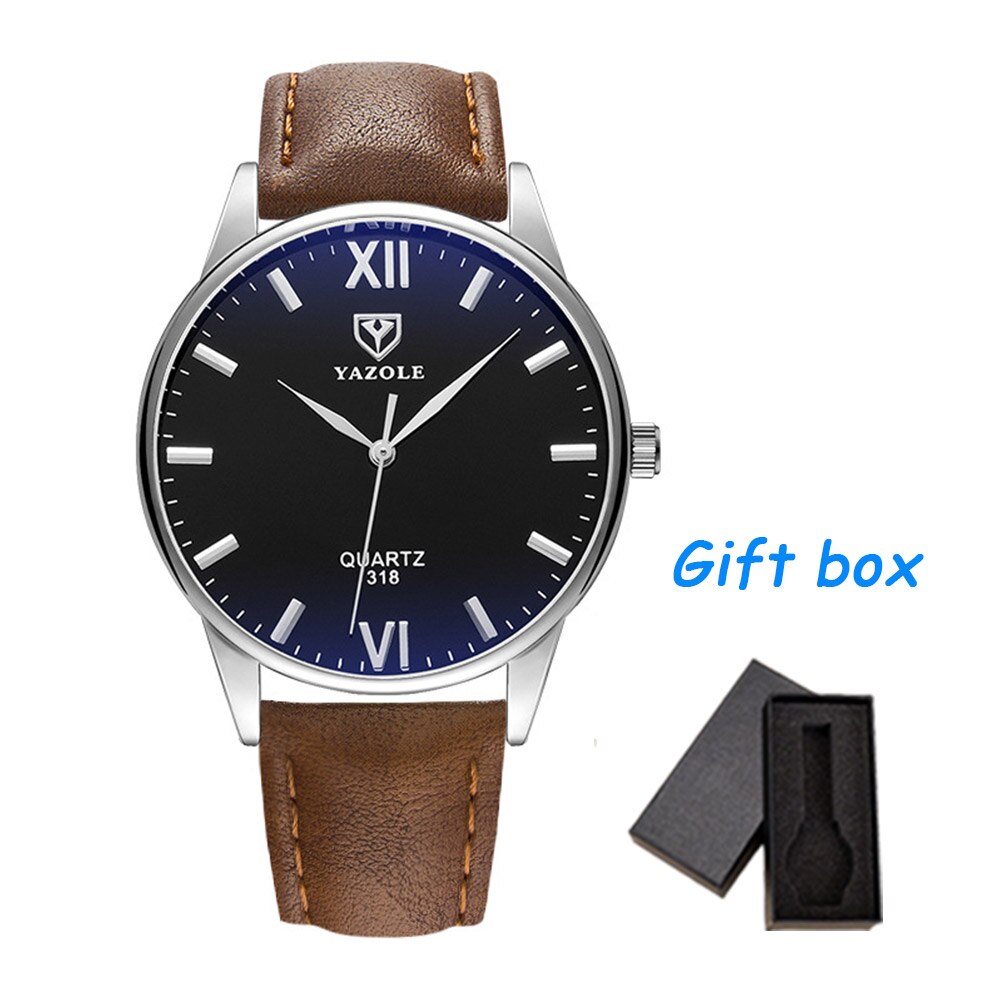 YAZOLE-montre à Quartz pour homme d'affaires, classique chronographe, bracelet en cuir pour homme: blue brown-gift