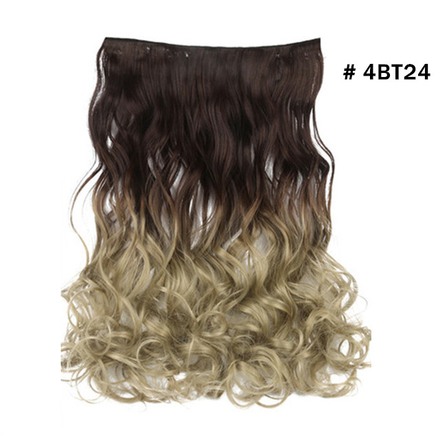 Synthetic Ombre Long Clip In Hair Extensions Wavy High Temperature Hairpiece 25 Colors Available 888: dark brown to golden