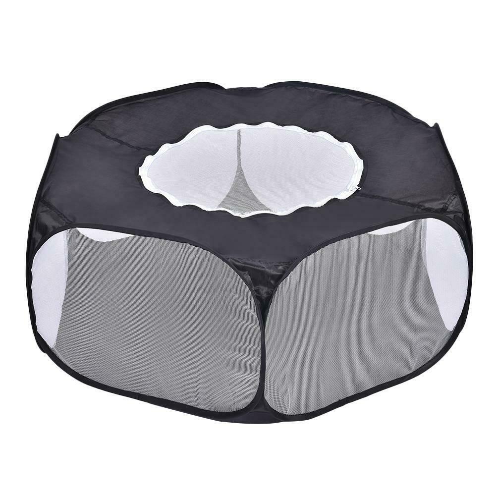 Pet Puppy Konijn Kinderbox Hek Indoor Outdoor Kleine Dier Hamsters Kooi Tent Opvouwbare Draagbare Kennel Met Rits Cover Bedden: Black