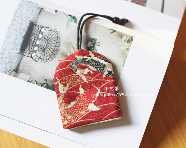 Handgemaakte vrouwen canvas trekkoord Sleutelhouder autosleutel protector Meisje Leuke key case Auto Sleutelhouder: Red gold carp
