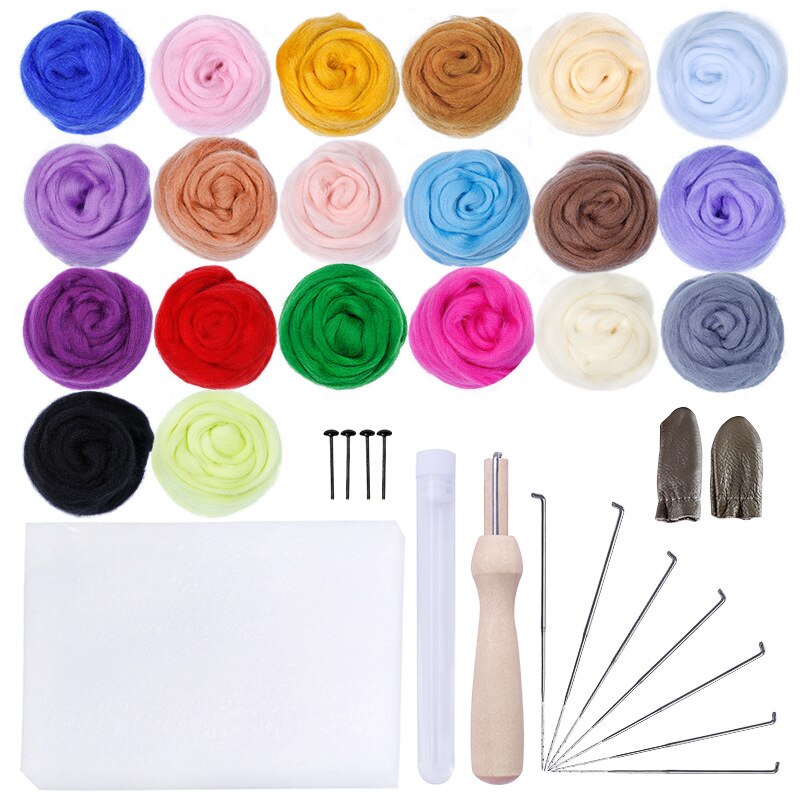 5G X 20 Kleuren Wolvilt Zwervende Wol Vilten Tool Kit Fiber Materiaal Met Vilt Naald Set Weven Handwerken spinning Craft Kits