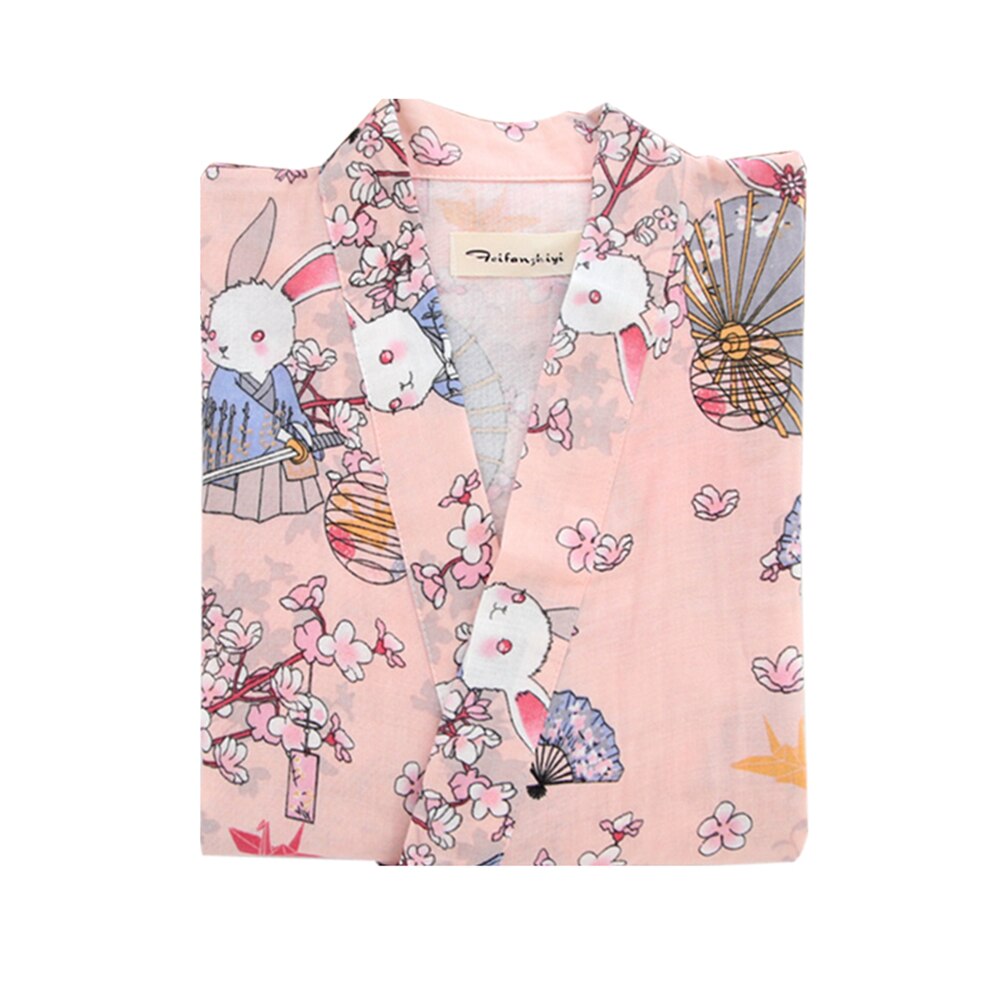 Pyjama Kimono en coton pour femmes, vêtements de nuit, Style japonais, motif Floral, ample, Long Cardigan, peignoir de loisirs, W118: Pink / L