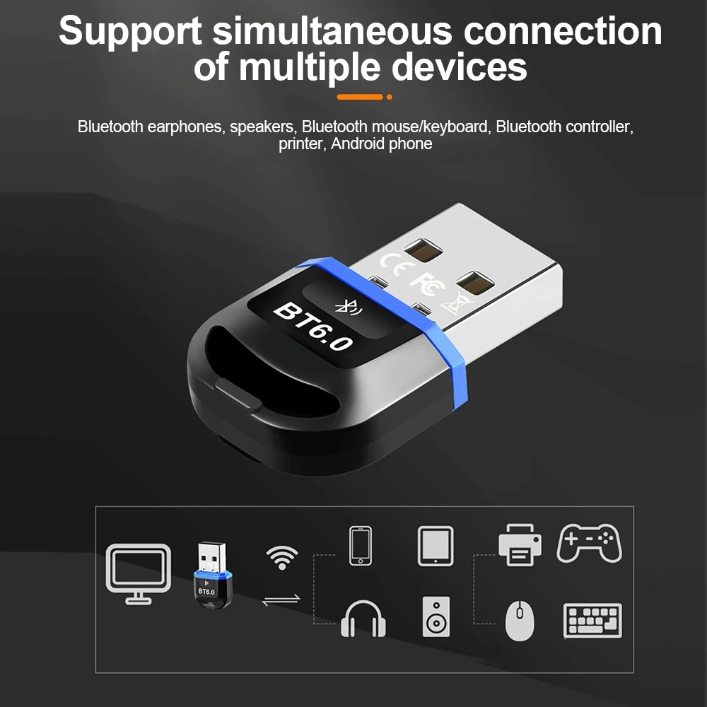 USB Bluetooth Adapter Bluetooth 6.0 Wireless Audio Receiver & Transmitter USB Adapter for PC Windows 11/10/8.1 Keyboard/Mouse
