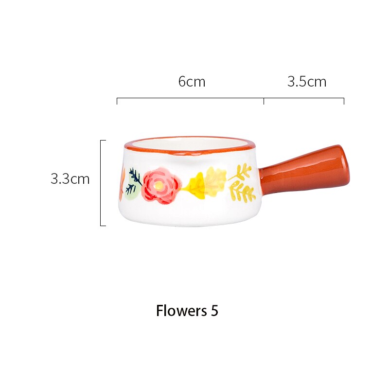 Mdzfsweethome Keramische Mini Pan Melk Pot Melk Cup Met Handvat Koffie Suiker Kommen Aardbei Bloemen Patroon Keuken Kookgerei: Flowers5