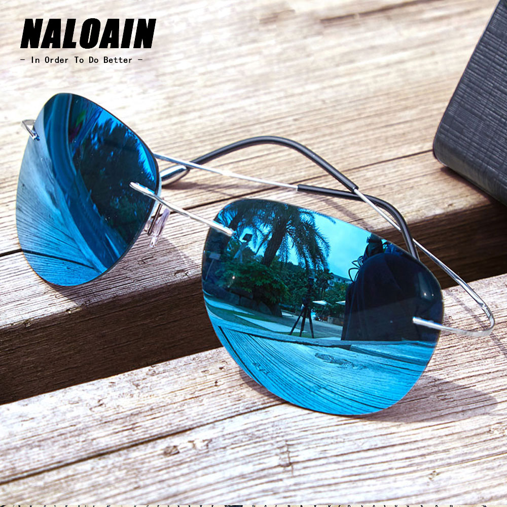 NALOAIN Sunglasses Polarized Mirrored UV400 Lens Titanium Frame Rimless Lightweight Sun Glasses For Men Women Driving Fishing