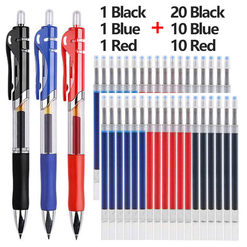 Juego de 43 Uds de bolígrafos y recambios de Gel, papelería, bolígrafo de escritura Kawaii, tinta negra/roja/azul, bolígrafo azul de 0,5mm, suministros escolares de oficina: Blanco