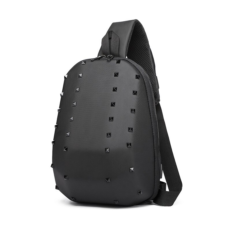OZUKO Rivet poitrine sac sac à bandoulière mâle étanche court voyage sacs à bandoulière USB sac de messager pour les affaires d'adolescent: Black