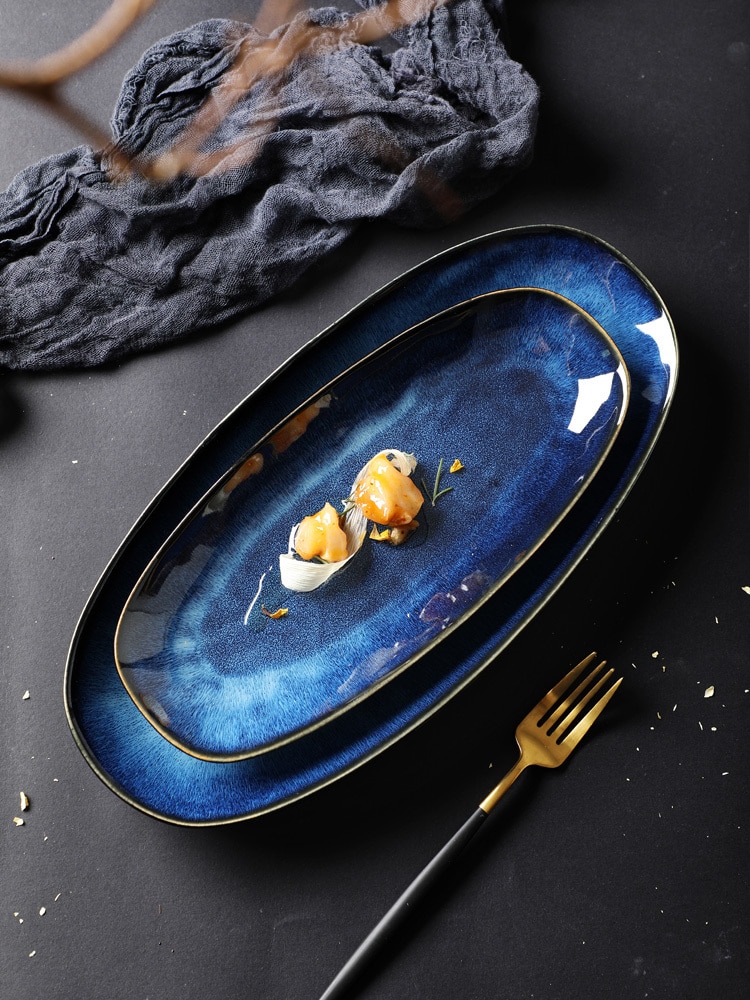 Ceramics Fish Dish Ellipse Dish Plate Steamed Fish Disc Sushi Disc Western-style Food Pandan-shaped Disc Loading Commercial