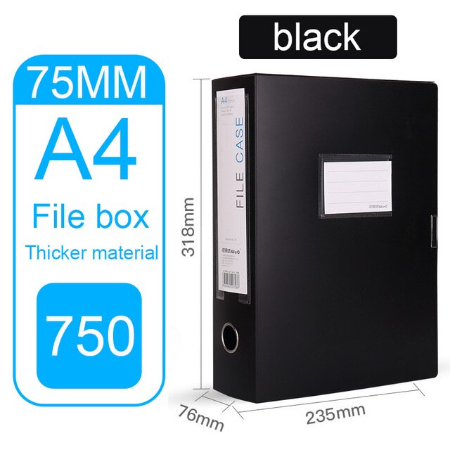 Office Supplies File Storage Box File A4 Plastic File Box 35mm 55mm 75mm Office Supplies Folder Office Folder A4 Office Storage: Black 75mm