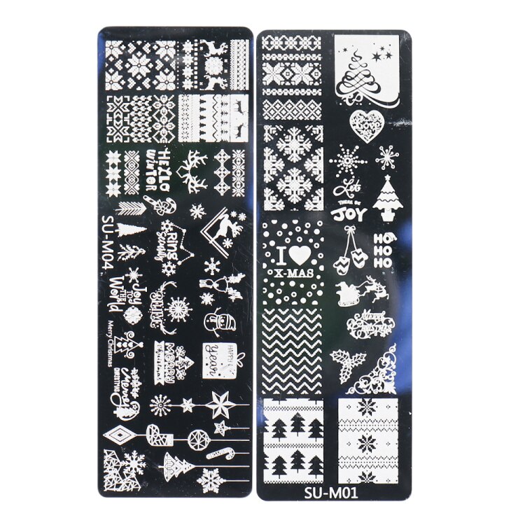 2PC Xmas zestaw warstw stemplujących na paznokcie płatki śniegu gwiazdy serca święta nowy rok projekt Nail artystyczny obraz Manicure wzornik LASUM01-M06-3: SU-M01 SU-M04