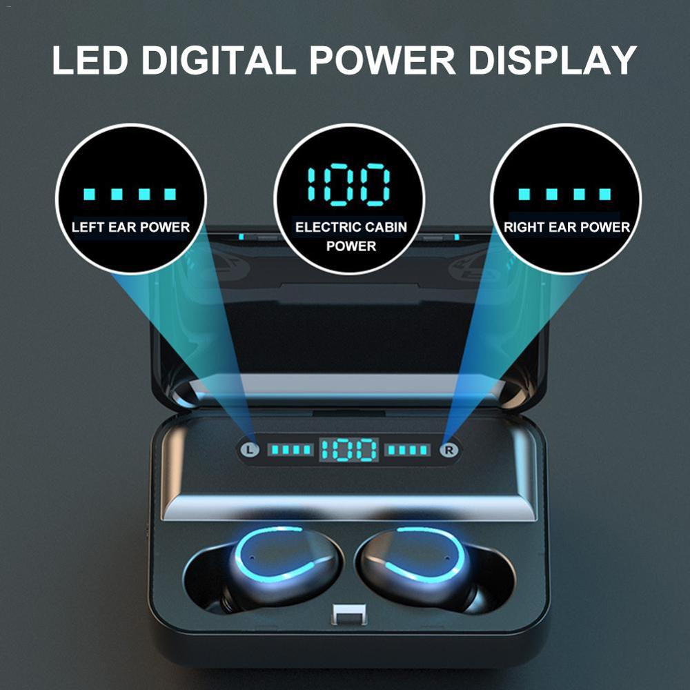 Bluetooth Earphones Mini LED Display Headphones Stero Sound 2000mah Power Bank Wireless Headsets Sport with Microphone