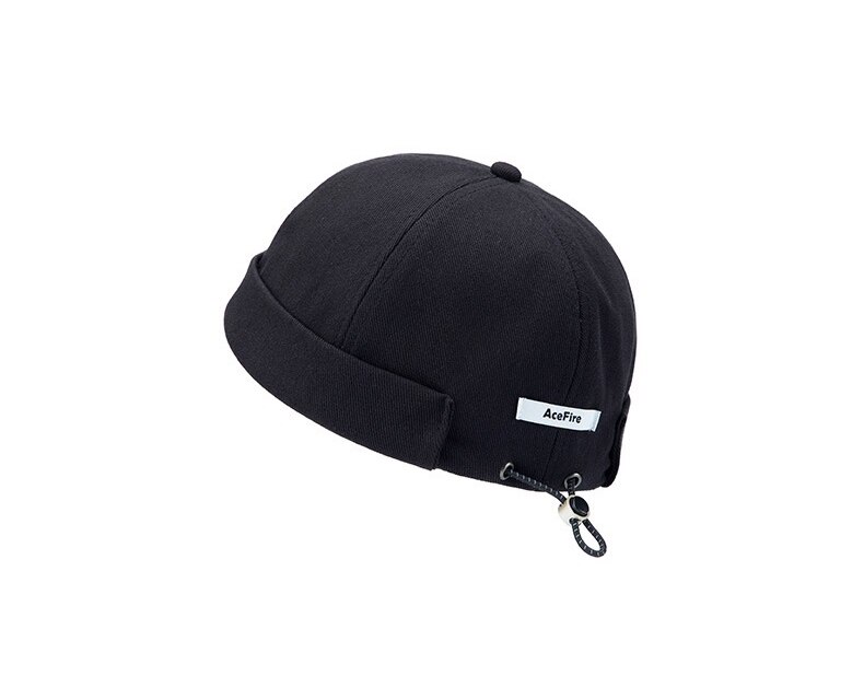 Kiinteä kiristysnyöri pipo reunaton lippalakki vintage retro leon satama satamalaituri hattu rullattu ranneke kallo merimies pyöräilijä lippikset kesä ulkona: Musta