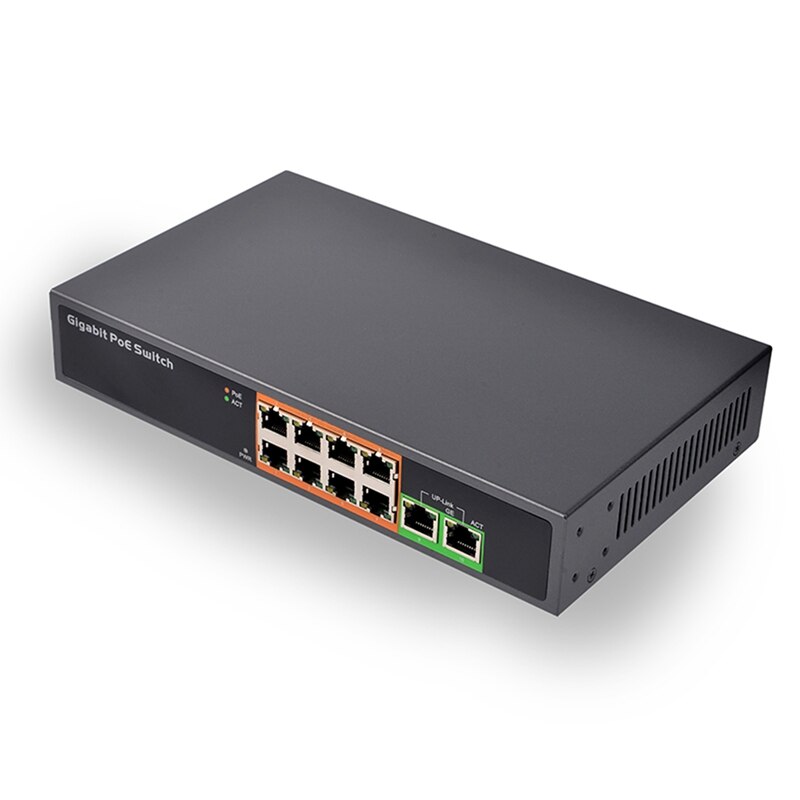 Poe Netwerk Ethernet Switch PSE1008G 8 + 2 Alle Gigabit Poe Switch 150W Power IEEE802.3Af/At Poe Netwerk schakelaar (Us Plug)