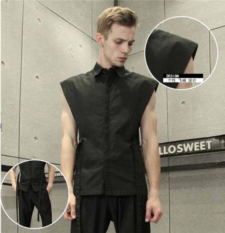 S -5xl miesten vaatteet kampaaja catwalk-tyylinen persoonallinen hihaton paita plus kokoiset laulajaasut