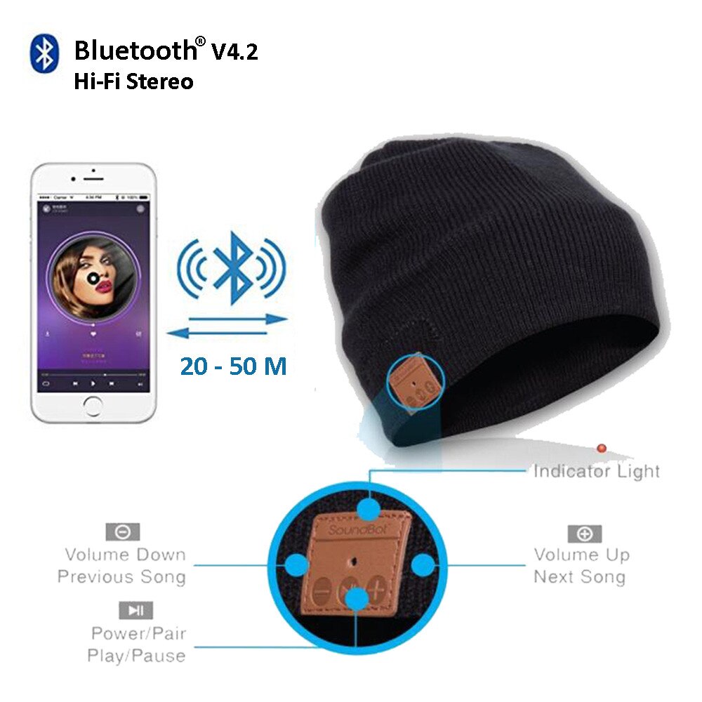 Bonnet Bluetooth stéréo sans fil mains libres | Bonnet tricoté, chapeau d'hiver, chapeau de sport, capuchon lavable, écouteurs musique Audio
