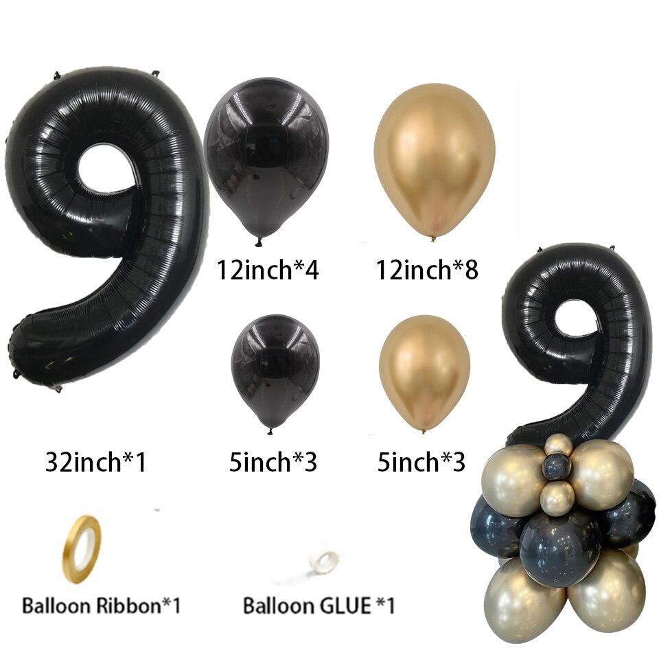 Gold Black Balloons Tower set 1-9 Black Number Foil Balloon for Men's 30 40 50 60 Happy Birthday Party Decorations DIY Crafts: plum