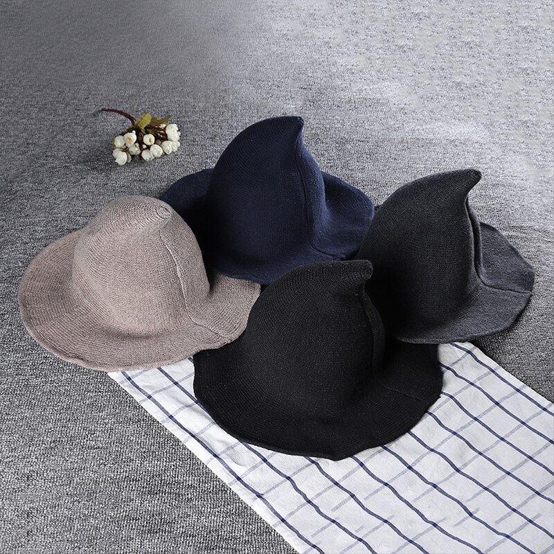 Foldable Womens Magic Wizard Witch Hat Halloween Party Wool Blend Knitted Cap