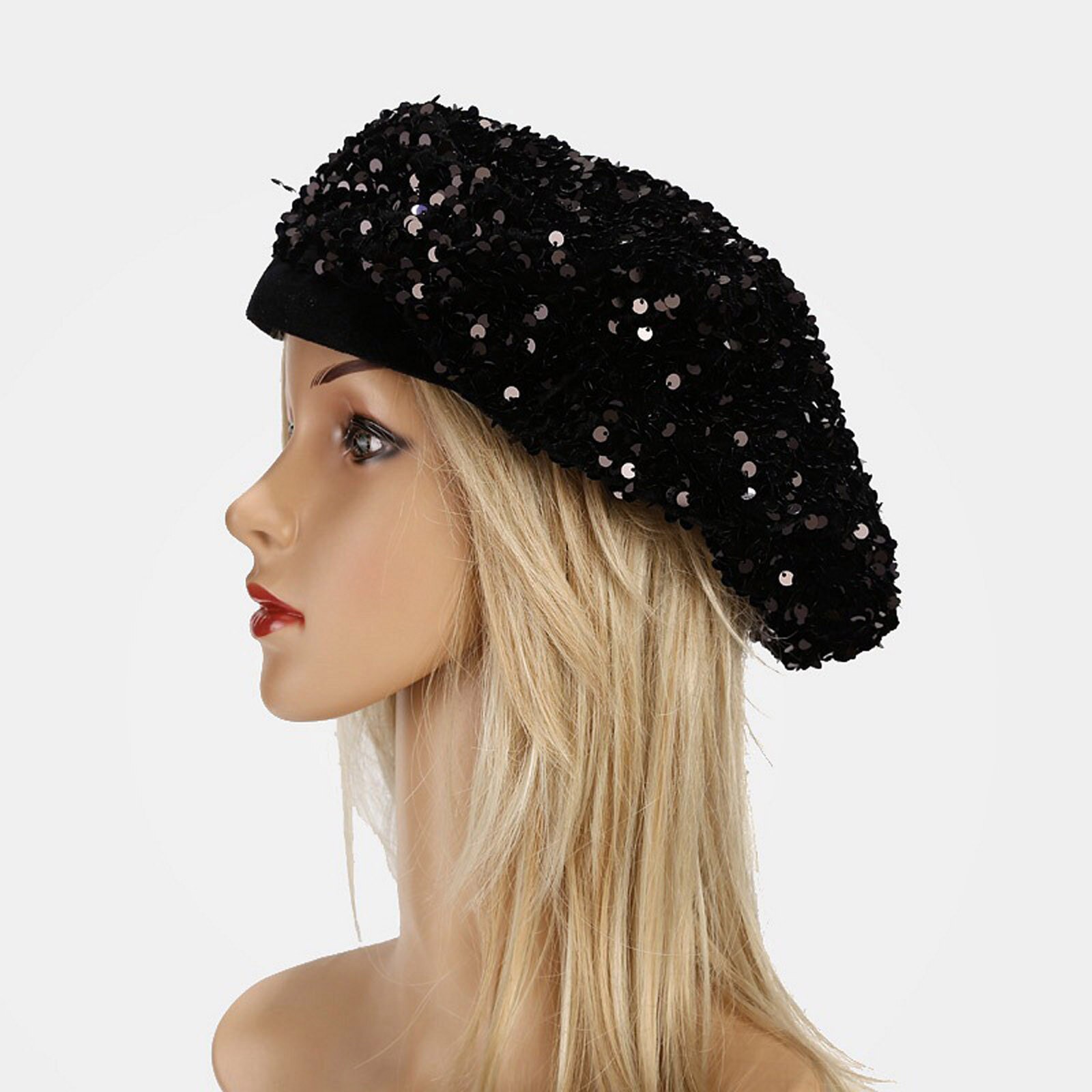 Boina de lentejuelas brillantes para mujeres a la , gorra de baile para chicas, boina informal para chicas, gorros, gorro de Club nocturno encantador: BK
