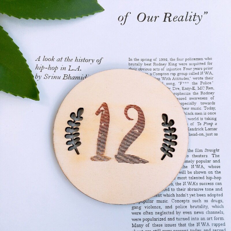 Household Baby Monthly Milestone Wooden Cards Baby Photography Props Home Milestone Card(Leaf Pattern,English Twelve): A12