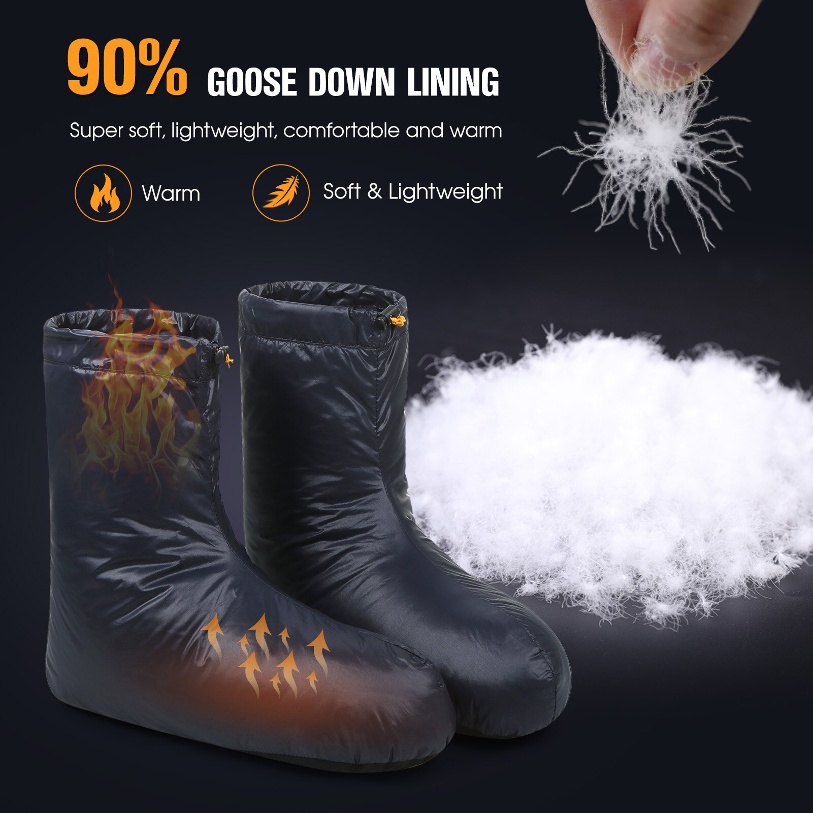 Lixada – chaussons en duvet pour l&#39;hiver, chaussons chauds et doux, coupe-vent, avec cordon de serrage réglable, pour dormir en Camping