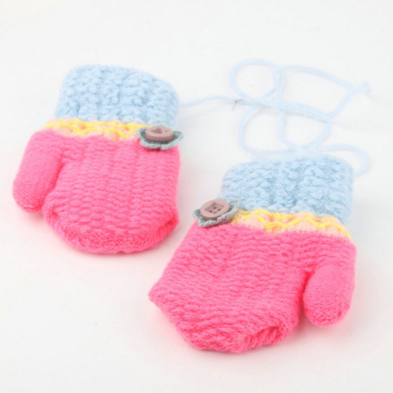 Kind stijl Jongen Meisje Gebreide Handschoenen Winter Kinderen kids 1-6 jaar oude Warme Wanten Katoen Wol Effen mooie knop Handschoenen ST4