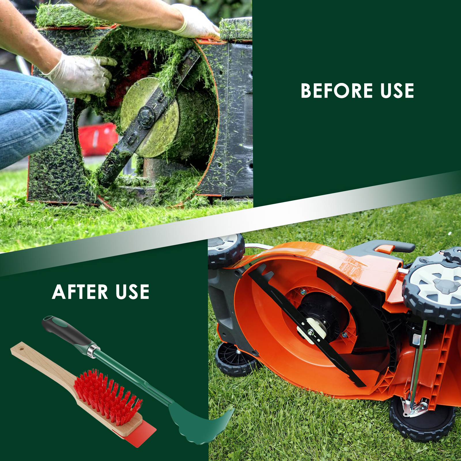 Herramientas de limpieza para cortacésped, raspador de cubierta, limpiador de cuchillas para cortacésped de jardín