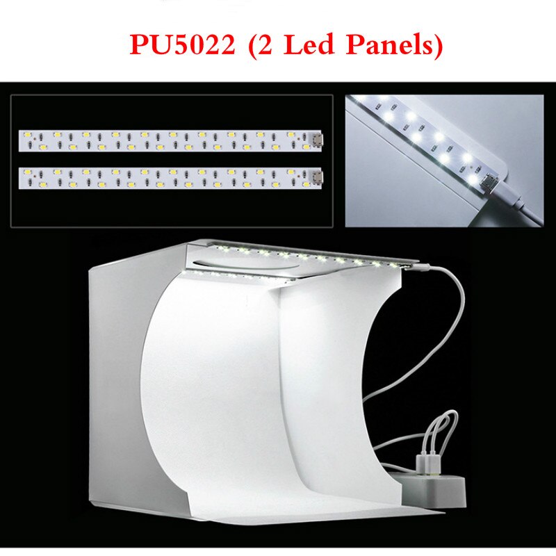 Puluz 20cm foldbar lightbox tabletop skyde softbox mini fotostudio lys soft box til produktfotografering baggrundssæt: Pu5022(2 ledede paneler)