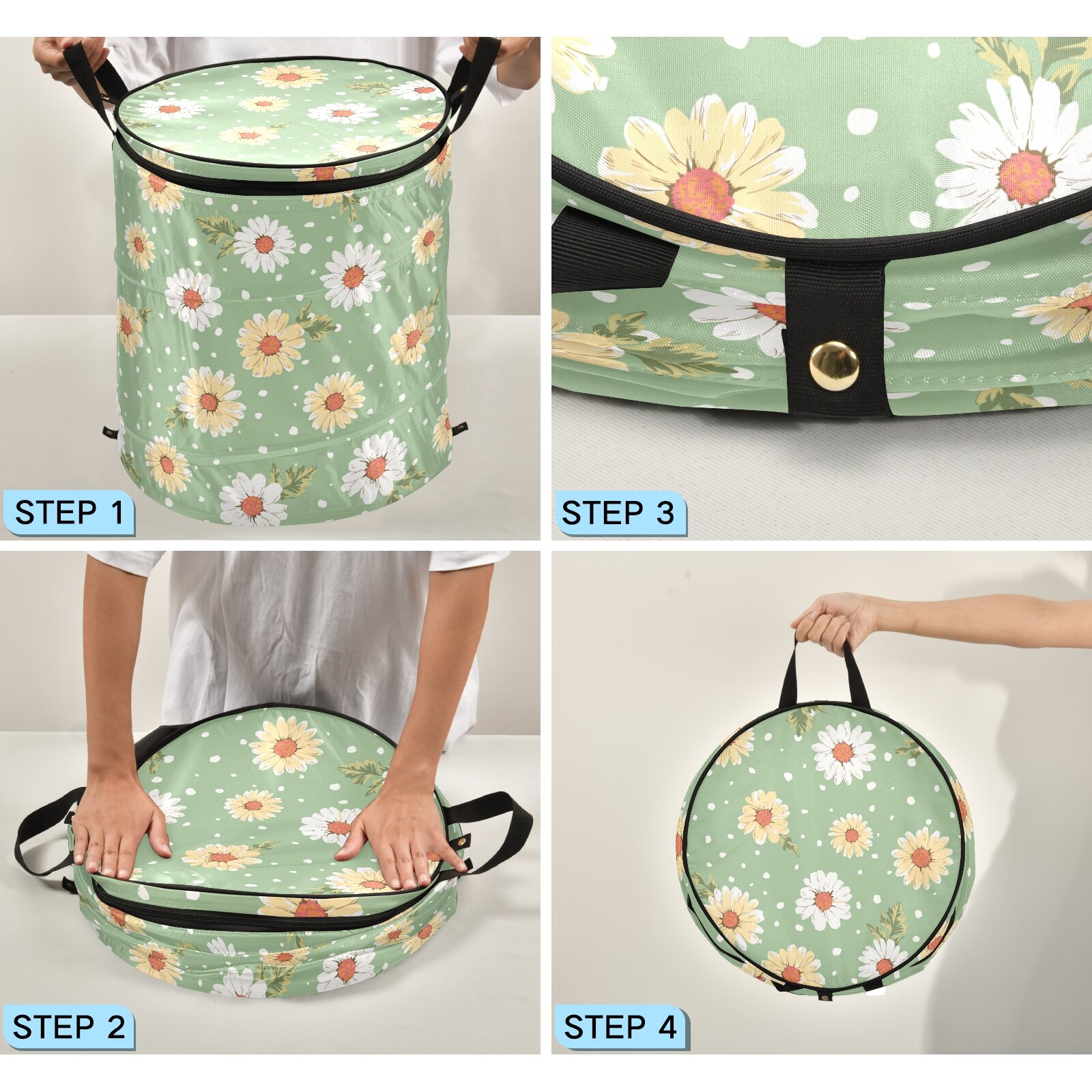 Cloth Art Folding Floral Print Dirty Clothes Toys Storage Bucket Household Storage Basket Dirty Clothes Laundry Basket 40*47cm