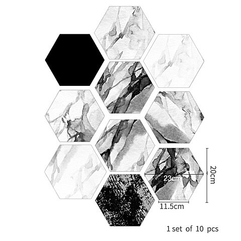 10pcs/set Imitation Marble Hexagonal Tile Stickers Bathroom Kitchen DIY Home Nonslip Floor Tiles Stickers: 8