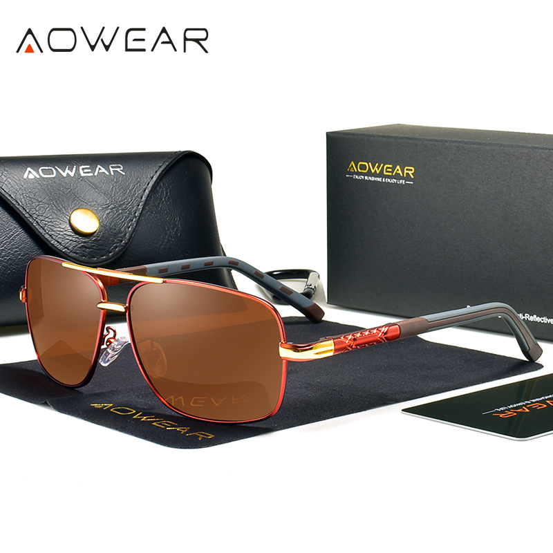 AOWEAR-Óculos de sol retro polarizados para homens e mulheres, UV400, óculos de sol vintage, óculos espelho unisex com estojo, dirigindo