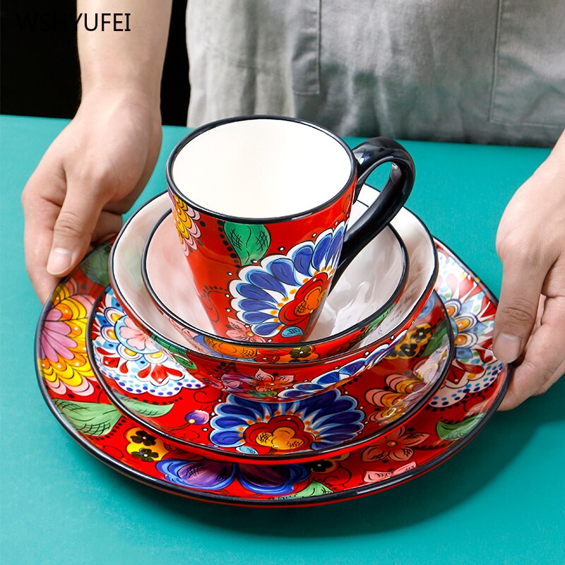 Retro Ceramic Dinner Plate Service Plate Cake Dish Milk Jug Western Steak Disc Salad Bowl Kitchen Board Wedding Kitchen Supplies