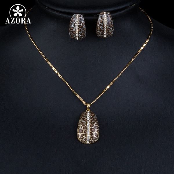 AZORA Gold Farbe Leopard Mit Stellux Österreichischen Kristall Clip Ohrringe und Anhänger Halskette Schmuck Sets TG0204