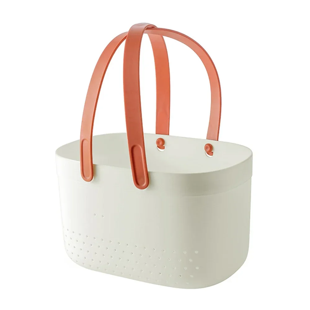 Cestini portaoggetti in plastica con manici, portaoggetti per doccia, portaoggetti, cestino per bagno, cucina, dormitorio, cestino per bagno: WHITE