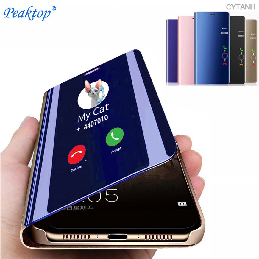 Voor oppo realme  c3 hoesje luxe flip clear view mirror telefoonhoesje voor oppo realme  c3 achterkant realme  c3 hoesje 6.5 "  (3 camera's)