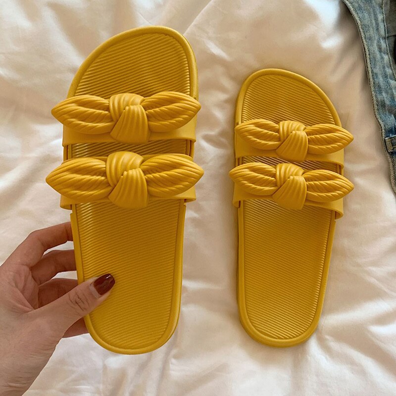 Zomer Vrouwen Slippers Flats Strik Dames Outdoor Strand Slides Slip Op Vrouw Schoenen Dikke Bodem Vrouwelijke Schoenen Mode